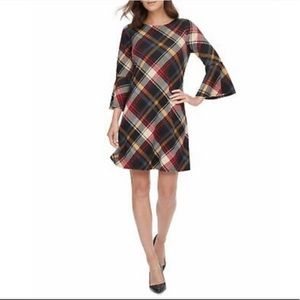 ⭐️Jessica Howard Women's 3/4 Sleeve Plaid Bell Sleeve A-Line Dress